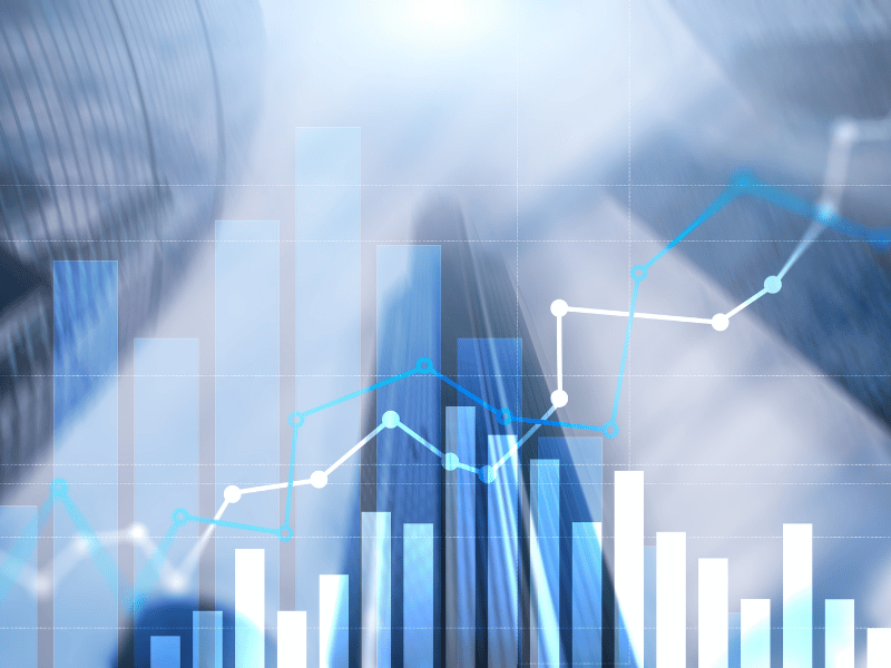 City buildings with growth chart City buildings with growth chart